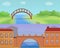 City bridges banner set, cartoon style