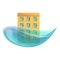 City building flood icon, cartoon style