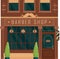 City building vintage facade barbershop vector illustration. Cartoon house exterior front view men s salon.