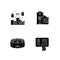 City buildings black glyph icons set on white space