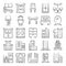 City Buildings Decorative Interiors Icons in Modern Linear Style Pack