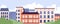 City buildings, urban street. Cityscape, real estate exterior. Houses architecture in town center. Residential and