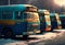 City buses in the parking, digital illustration painting, retro style