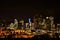 The city of Calgary illuminated downtown skyline night view.