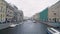 City canal of old city with yachts and boats on background cloudy sky. Action. Prospect of outgoing canal with old