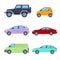 City Cars Icons Set with Sedan, Van and Offroad Vehicle