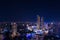 City center buildings along the Chao Phraya River, Bangkok at night, Along the river have many hotel and hight building for