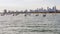 The city center and the skyline of Melbourne, Australia, seen from St Kilda Pier on a sunny day