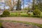 City, Cesis, Latvia. Old historic park in spring with greenery