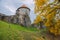 City Cesis, Latvia Republic. Old castle and rocks, autumn. Historic architecture. 12. okt. 2019