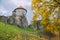 City Cesis, Latvia Republic. Old castle and rocks, autumn. Historic architecture. 12. okt. 2019