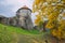 City Cesis, Latvia Republic. Old castle and rocks, autumn. Historic architecture. 12. okt. 2019