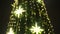 City Christmas tree in yellow garland. Concept. Large city Christmas tree decorated with garland and bright stars on