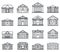 City courthouse icons set, outline style