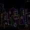 City creative concept, vivid colored lines created a city view, contemporary city, simple idea of city night houses,