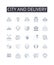 City and delivery line icons collection. Metropolitan, Urban, Municipal, Town, Village, Suburb, Neighborhood vector and