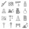 City demolition work icons set, outline style