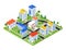 City district - modern vector colorful isometric illustration