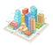 City district square. Locality area. Bright color colorful sketch. Hand drawn flat vector line. Volumetric isometric