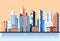 City downtown landscape. Skyscrapers in the town. Flat vector illustration.