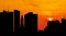 City downtown at sunset, skyline silhouette