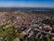 City drone panorama - houses, lakes, forest aerial view