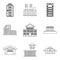 City edifice icons set, outline style