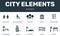 City elements set icons collection. Includes simple elements such as Restroom, Disabled, Public park, Hostel and Car parking