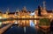 City embankment in night illumination at blue hour, Gdansk, Poland.