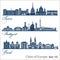 City in Europe - Turin, Stuttgart, Basel. Detailed architecture. Trendy vector illustration.