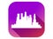 City flat icon with long shadow on gradient background. Skyscrapers landscape. Vector