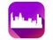 City flat icon with long shadow on gradient background. Skyscrapers landscape. Vector