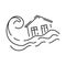 City flood line icon, climate change and ecology, water disaster vector icon, vector graphics, editable stroke outline