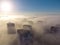 city in the fog in the morning aerial view, Varna Bulgaria