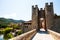 City gate on antique bridge. Besalu