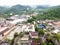 city of Gatlinburg in Tennessee and the Great Smoky Mountains from a bird\\\'s eye view,