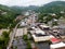 city of Gatlinburg in Tennessee and the Great Smoky Mountains from a bird\\\'s eye view,