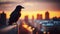 City Guardian: A Majestic Crow Surveying the Urban Landscape. Generative AI