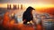 City Guardian: A Majestic Crow Surveying the Urban Landscape. Generative AI