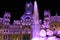 City Hall building and Cibeles fountain illuminated in purple for Women's Day