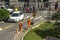 City Hall workers maintain a sidewalk in the Anhangabau Valley