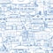 City with hand drawn buildings vector doodle urban panorama seamless background