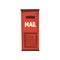 City hanging postbox for sending letters. Bright red metallic mailbox. Sign for people communication concept. Colorful