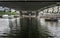 city of Helsinki, the capital of Finland. boat sailing under a bridge