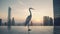 City Heron: Grandiose Cityscape Guardian With Photorealistic Rendering