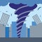 City Hit By Tornado Simple Flat Illustration