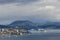 City of Hobart and the Derwent estuary with cruise ship docking in Hobart harbour