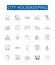City housekeeping line icons signs set. Design collection of Urban, Cleaning, Services, Housework, Dwelling, Residents