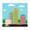 City with houses and cars. Flat design. Vector