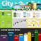 City infographics elements. Vectors urban life and town streets, transport buildings info vector illustration